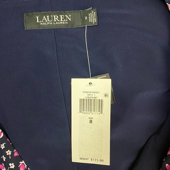 Lauren Ralph Lauren Faux Wrap Dress Sydnie Blue Pink Floral KnitJersey Size 8 - Picture 9 of 11